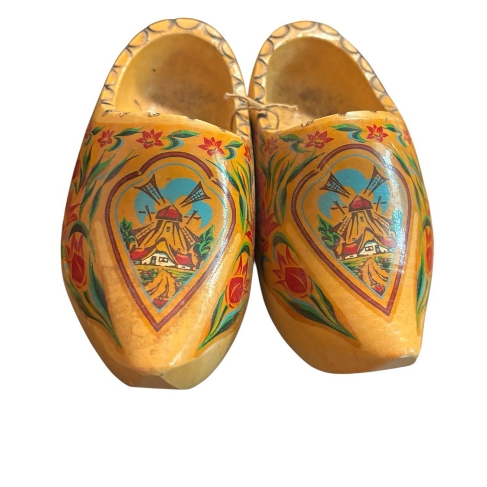 Small Artisan Dutch Wooden Clogs with Colorful Patterns Home Decor